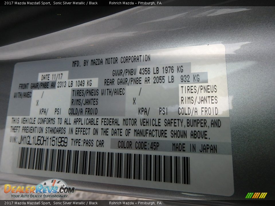 2017 Mazda Mazda6 Sport Sonic Silver Metallic / Black Photo #10