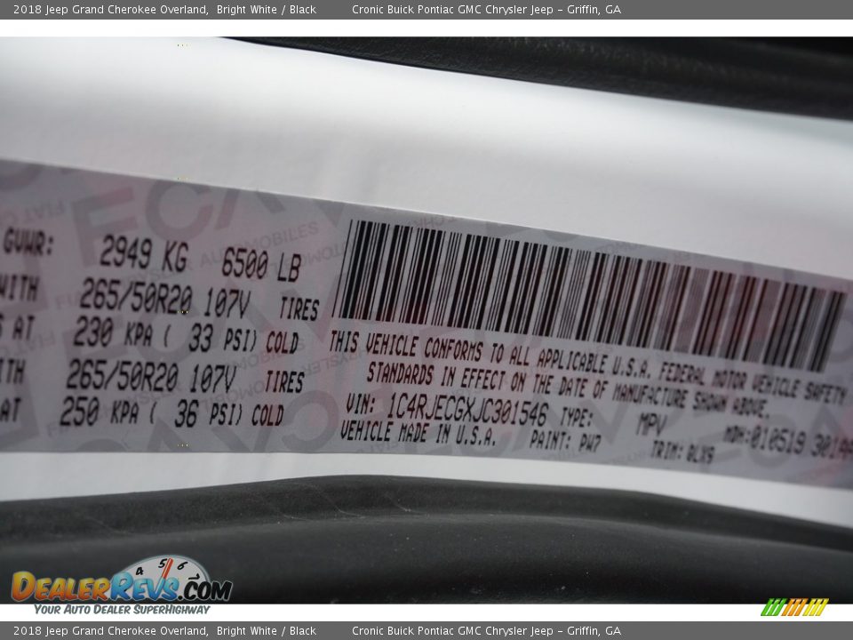 2018 Jeep Grand Cherokee Overland Bright White / Black Photo #16