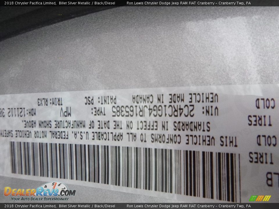 2018 Chrysler Pacifica Limited Billet Silver Metallic / Black/Diesel Photo #14