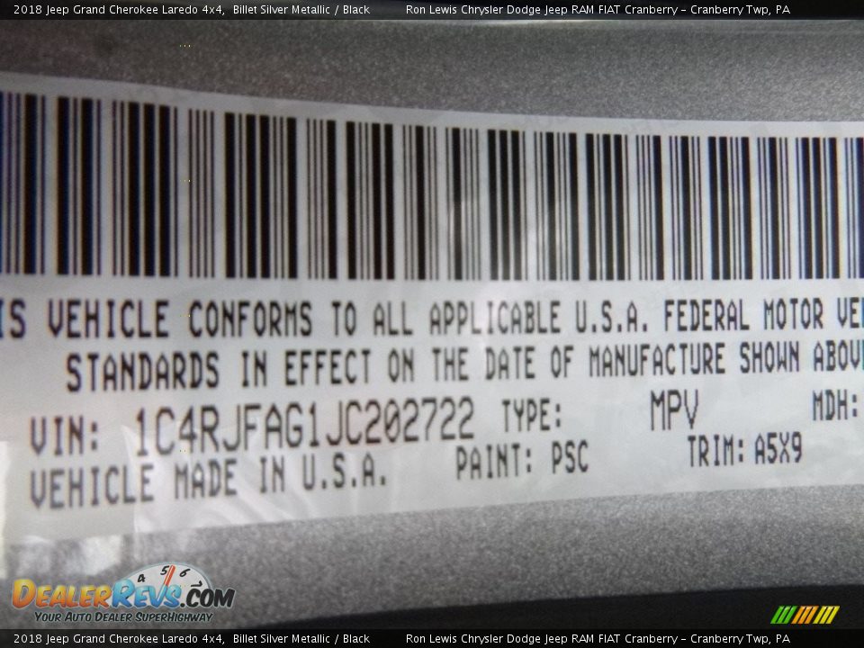 2018 Jeep Grand Cherokee Laredo 4x4 Billet Silver Metallic / Black Photo #13