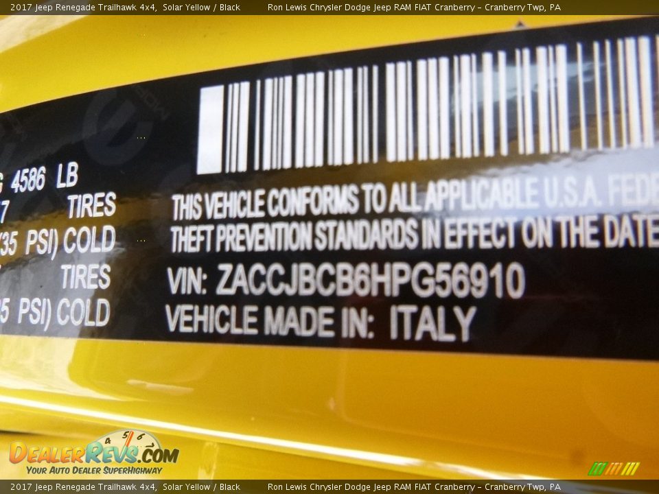 2017 Jeep Renegade Trailhawk 4x4 Solar Yellow / Black Photo #15