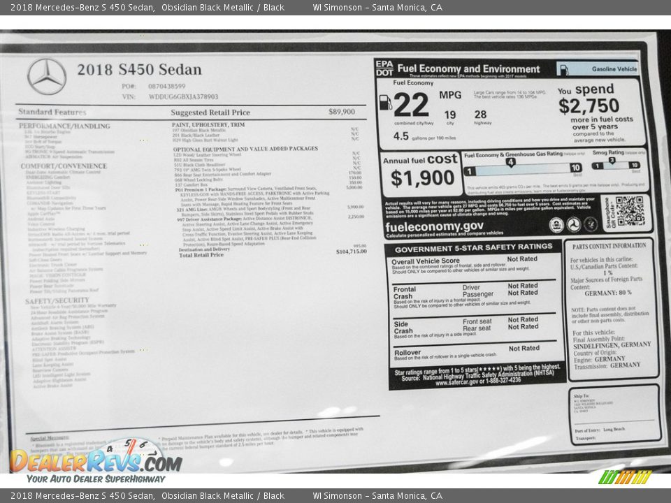 2018 Mercedes-Benz S 450 Sedan Obsidian Black Metallic / Black Photo #11