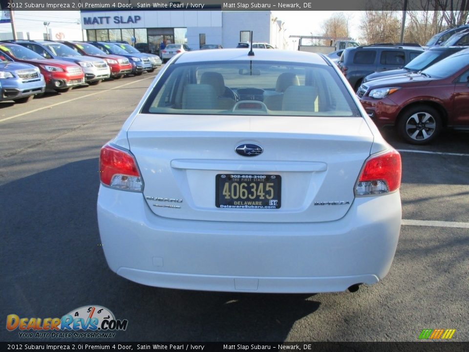 2012 Subaru Impreza 2.0i Premium 4 Door Satin White Pearl / Ivory Photo #6