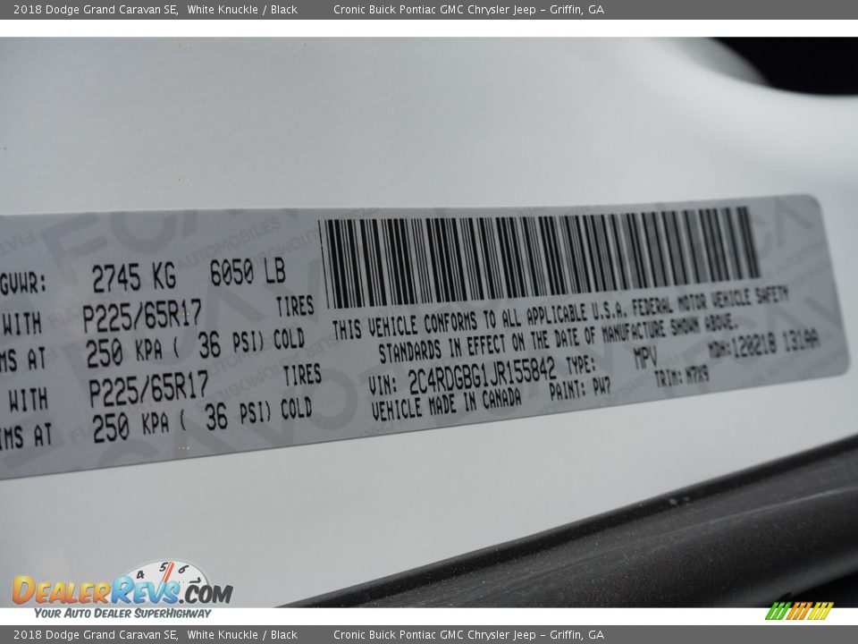 2018 Dodge Grand Caravan SE White Knuckle / Black Photo #15