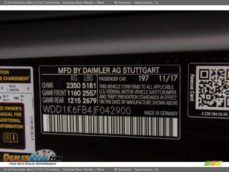 2018 Mercedes-Benz E 400 Convertible Obsidian Black Metallic / Black Photo #10