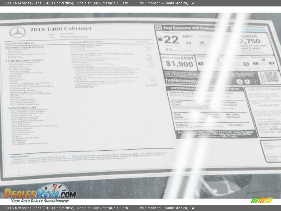 2018 Mercedes-Benz E 400 Convertible Obsidian Black Metallic / Black Photo #11
