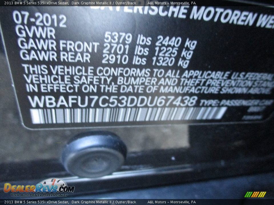 2013 BMW 5 Series 535i xDrive Sedan Dark Graphite Metallic II / Oyster/Black Photo #19