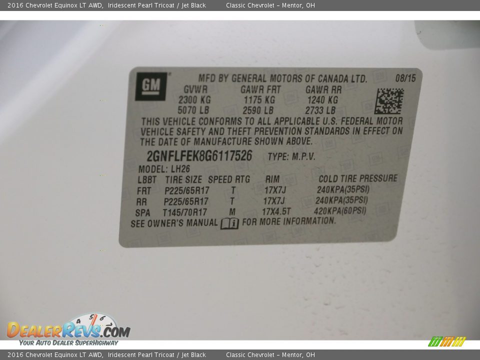 2016 Chevrolet Equinox LT AWD Iridescent Pearl Tricoat / Jet Black Photo #16