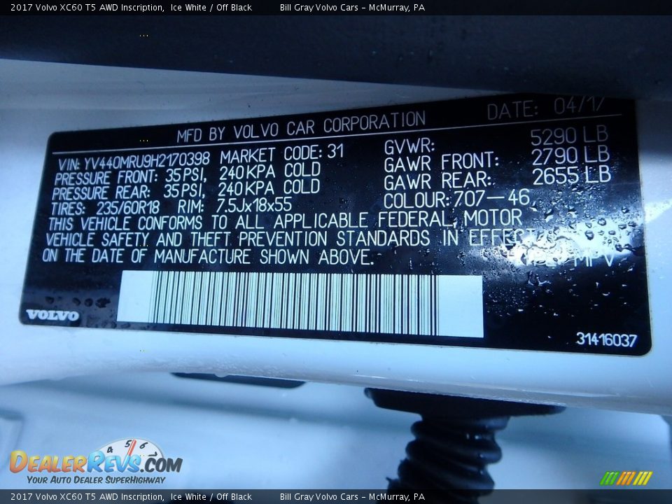 2017 Volvo XC60 T5 AWD Inscription Ice White / Off Black Photo #23