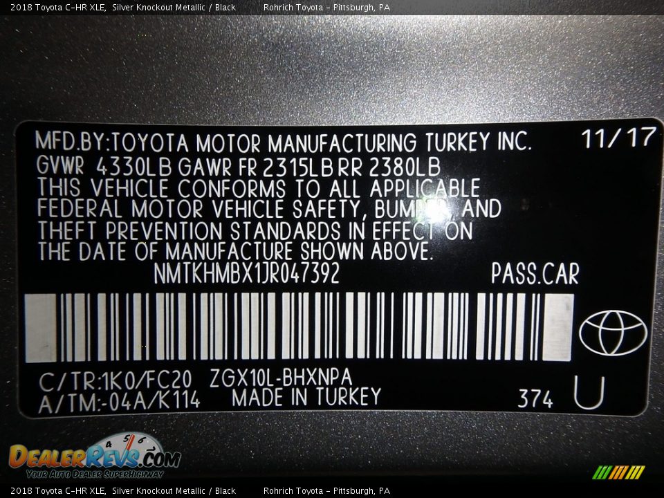 2018 Toyota C-HR XLE Silver Knockout Metallic / Black Photo #10