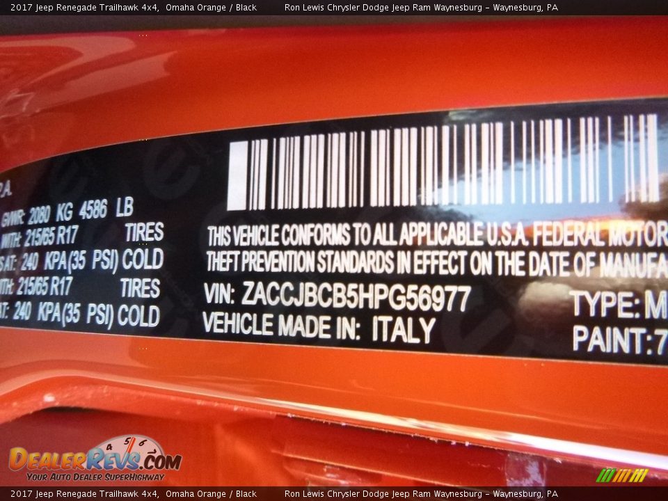 2017 Jeep Renegade Trailhawk 4x4 Omaha Orange / Black Photo #16