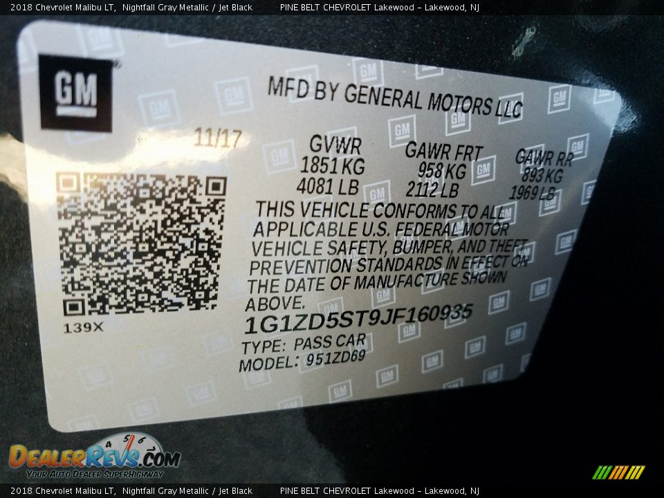 2018 Chevrolet Malibu LT Nightfall Gray Metallic / Jet Black Photo #8