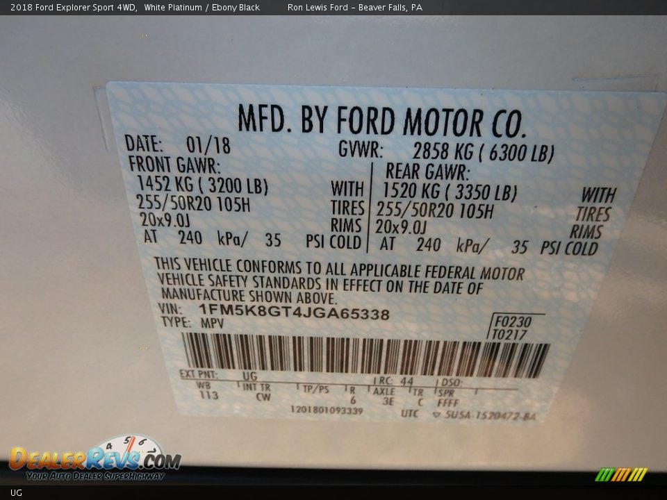 Ford Color Code UG White Platinum