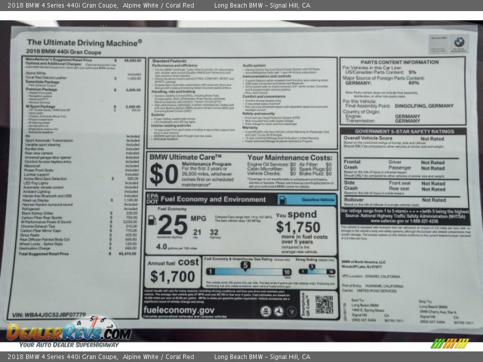 2018 BMW 4 Series 440i Gran Coupe Alpine White / Coral Red Photo #10