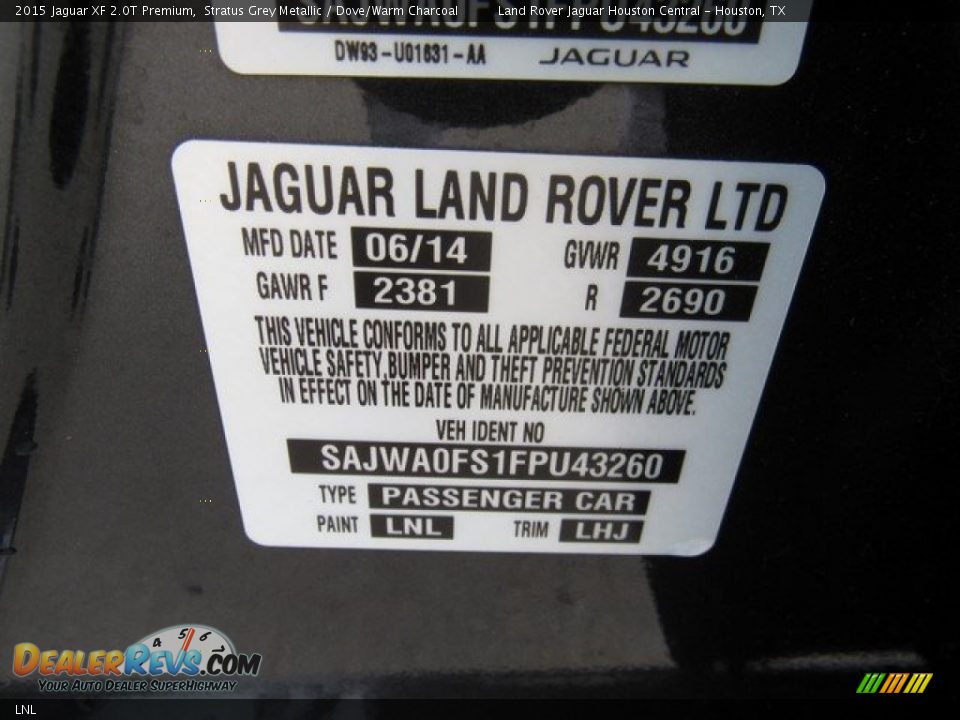 Jaguar Color Code LNL Stratus Grey Metallic