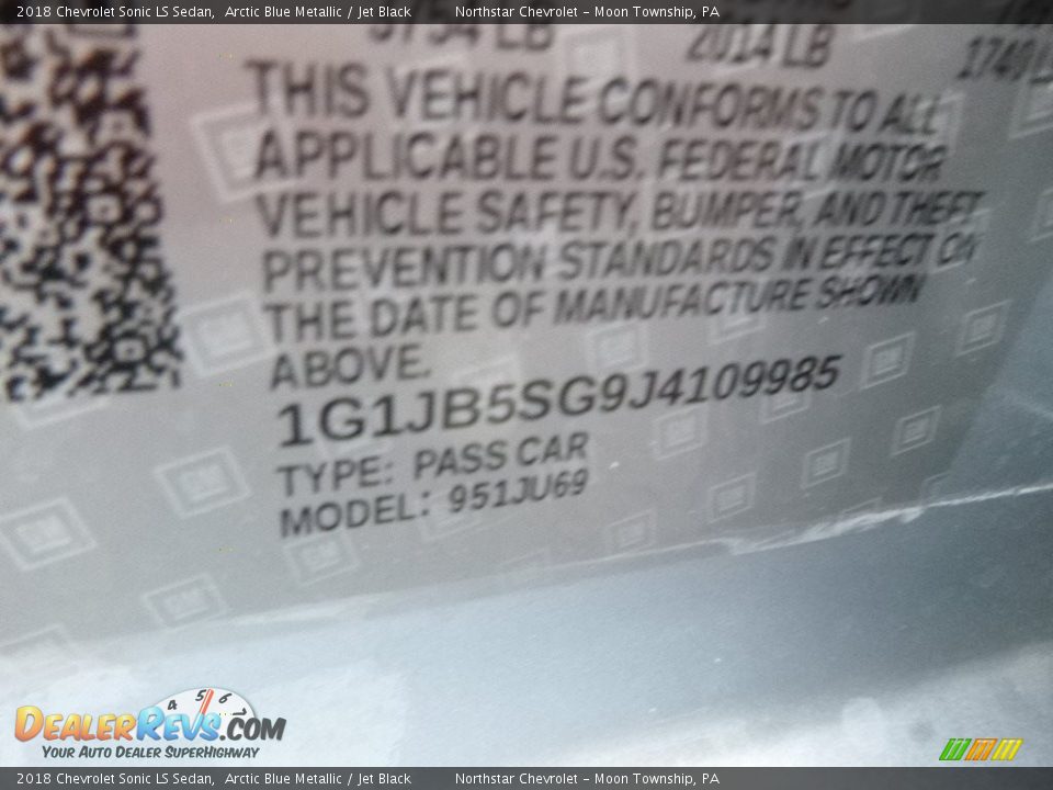 2018 Chevrolet Sonic LS Sedan Arctic Blue Metallic / Jet Black Photo #17