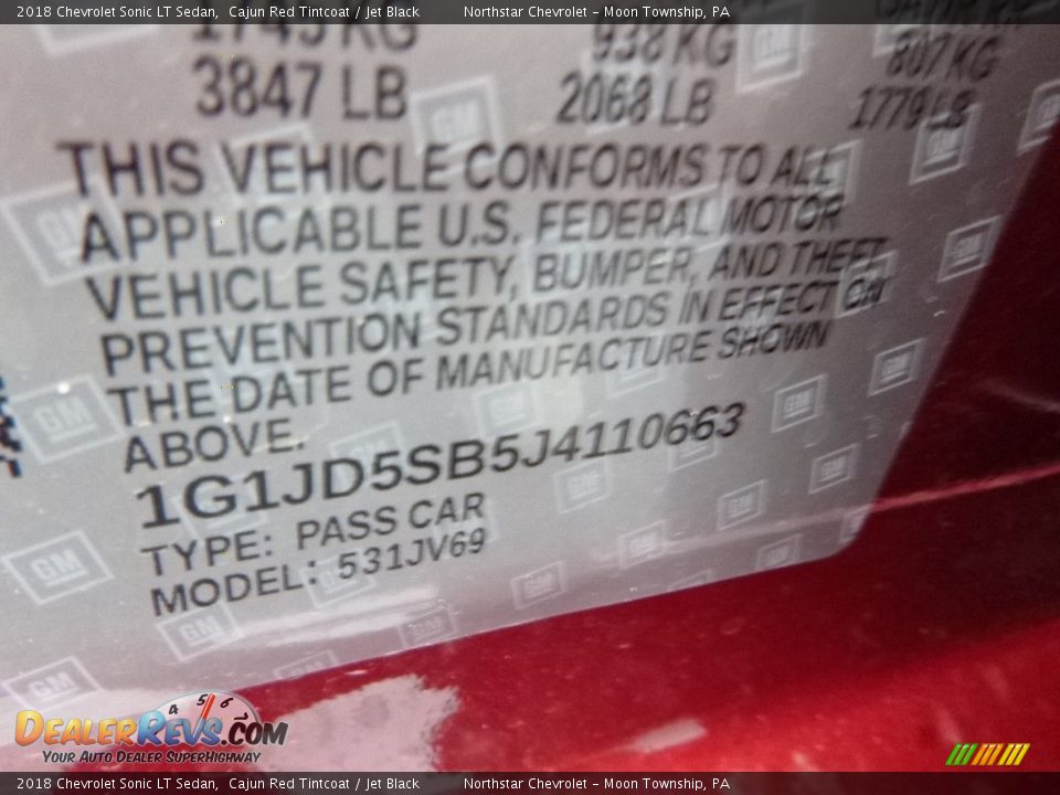 2018 Chevrolet Sonic LT Sedan Cajun Red Tintcoat / Jet Black Photo #17