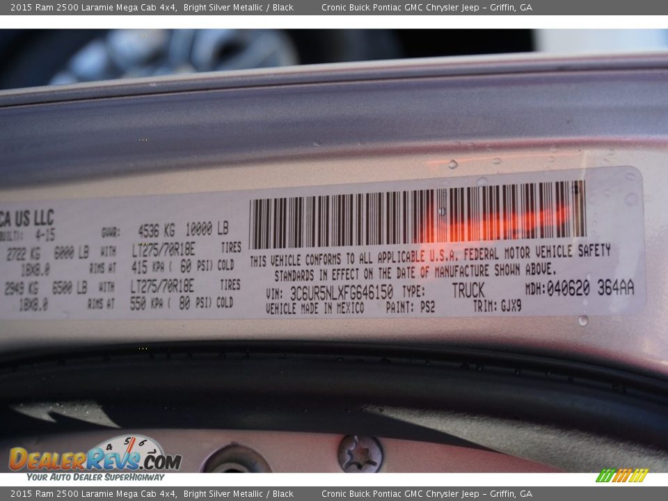 2015 Ram 2500 Laramie Mega Cab 4x4 Bright Silver Metallic / Black Photo #22