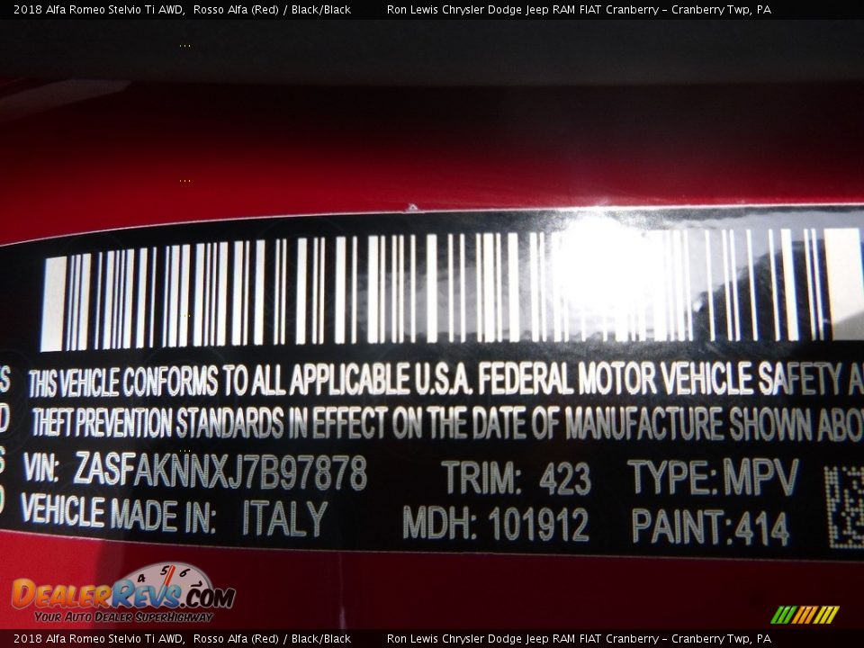 2018 Alfa Romeo Stelvio Ti AWD Rosso Alfa (Red) / Black/Black Photo #22