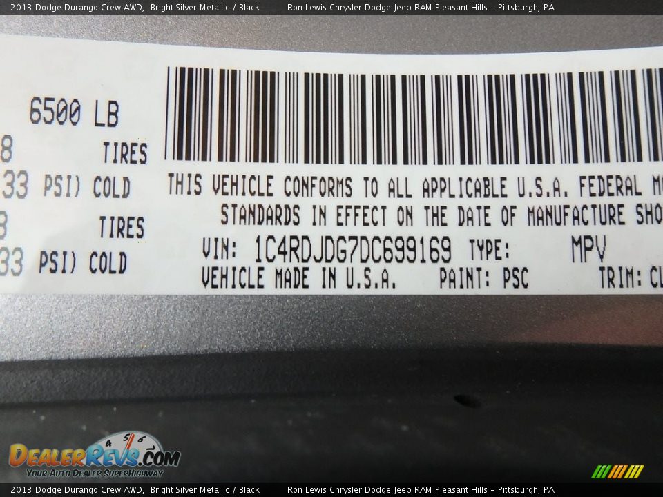 2013 Dodge Durango Crew AWD Bright Silver Metallic / Black Photo #16