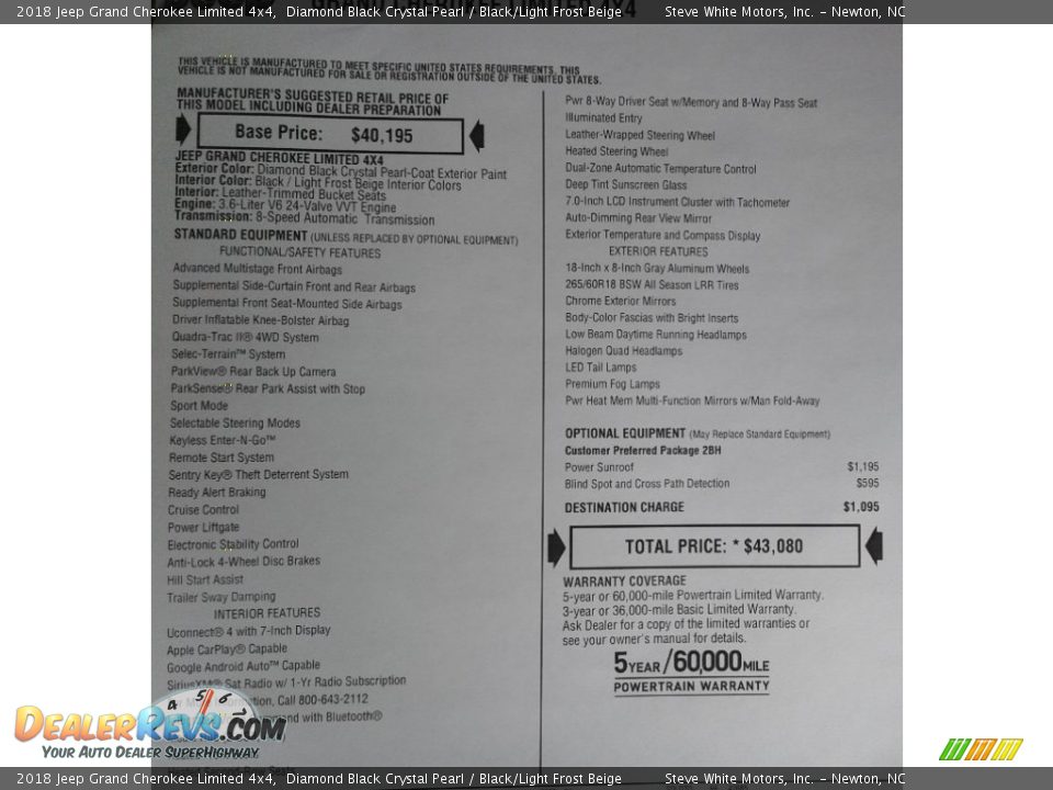 2018 Jeep Grand Cherokee Limited 4x4 Diamond Black Crystal Pearl / Black/Light Frost Beige Photo #31