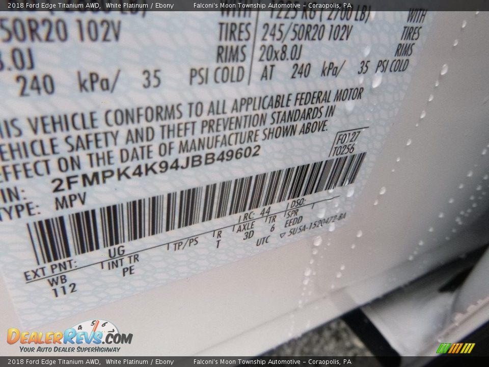 2018 Ford Edge Titanium AWD White Platinum / Ebony Photo #11