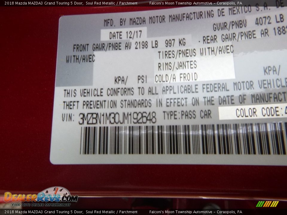 2018 Mazda MAZDA3 Grand Touring 5 Door Soul Red Metallic / Parchment Photo #12