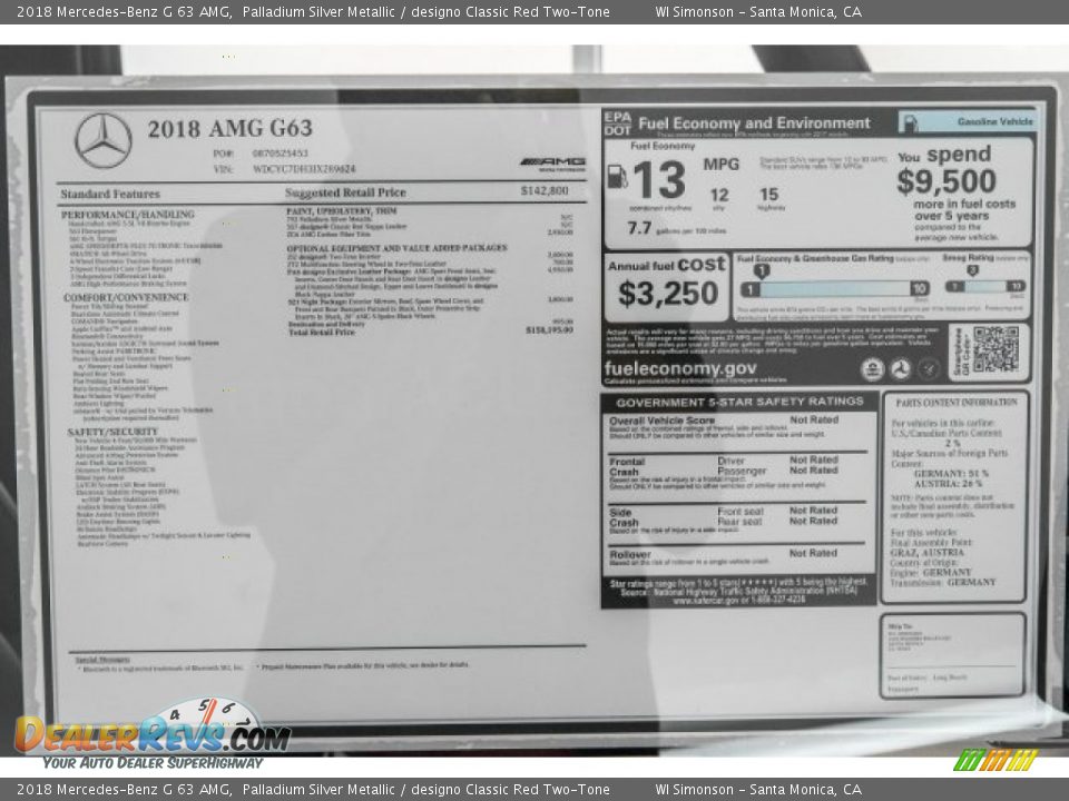 2018 Mercedes-Benz G 63 AMG Window Sticker Photo #13