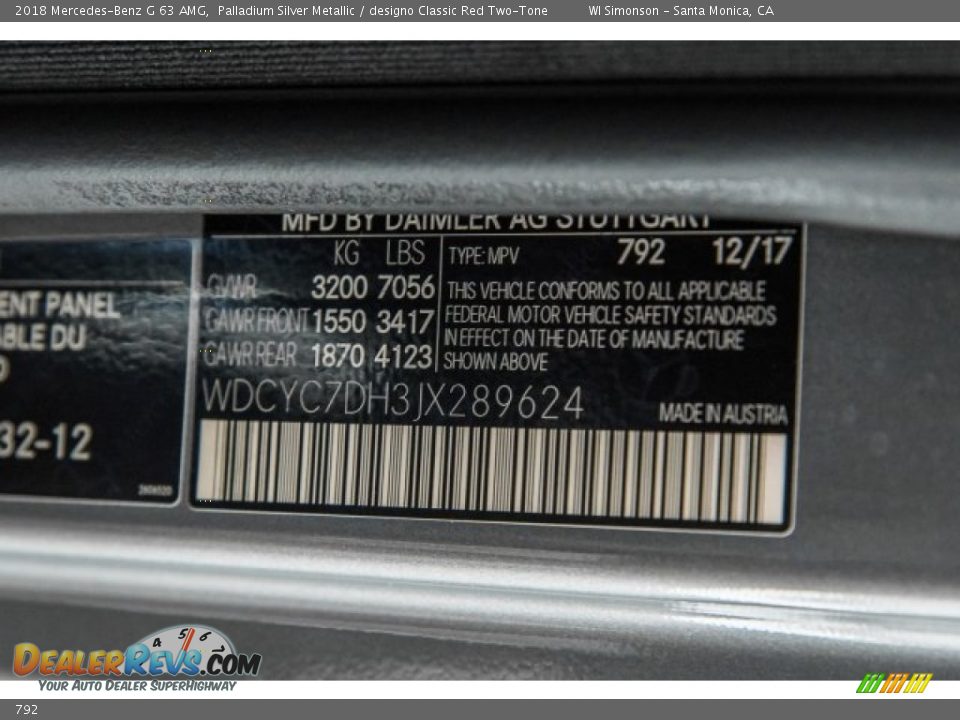 Mercedes-Benz Color Code 792 Palladium Silver Metallic