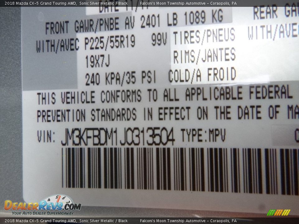 2018 Mazda CX-5 Grand Touring AWD Sonic Silver Metallic / Black Photo #12