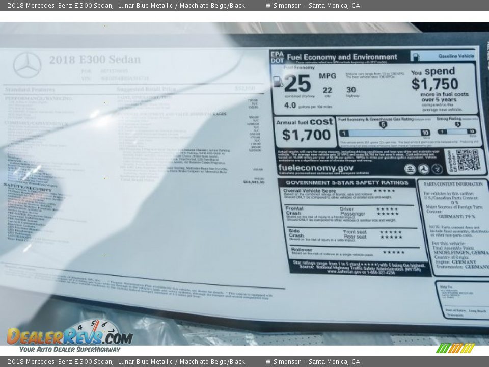 2018 Mercedes-Benz E 300 Sedan Lunar Blue Metallic / Macchiato Beige/Black Photo #11