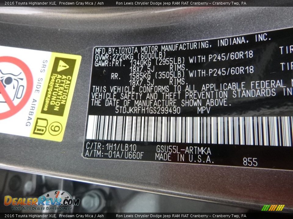 2016 Toyota Highlander XLE Predawn Gray Mica / Ash Photo #16