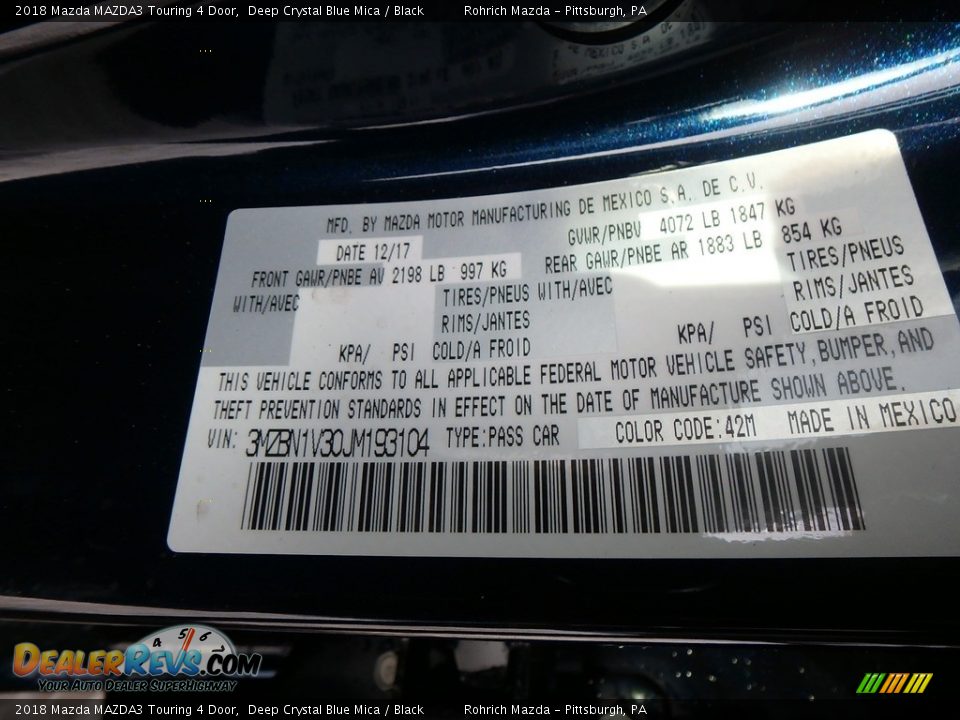 2018 Mazda MAZDA3 Touring 4 Door Deep Crystal Blue Mica / Black Photo #10