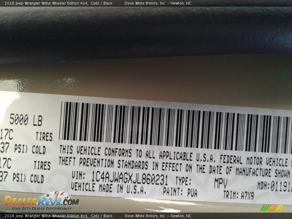 2018 Jeep Wrangler Willys Wheeler Edition 4x4 Gobi / Black Photo #25