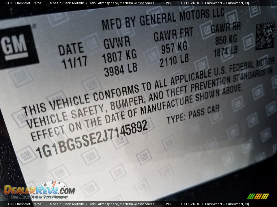 2018 Chevrolet Cruze LT Mosaic Black Metallic / Dark Atmosphere/Medium Atmosphere Photo #8