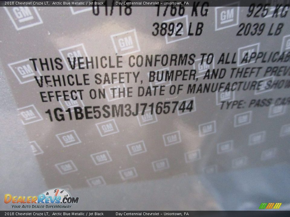 2018 Chevrolet Cruze LT Arctic Blue Metallic / Jet Black Photo #15