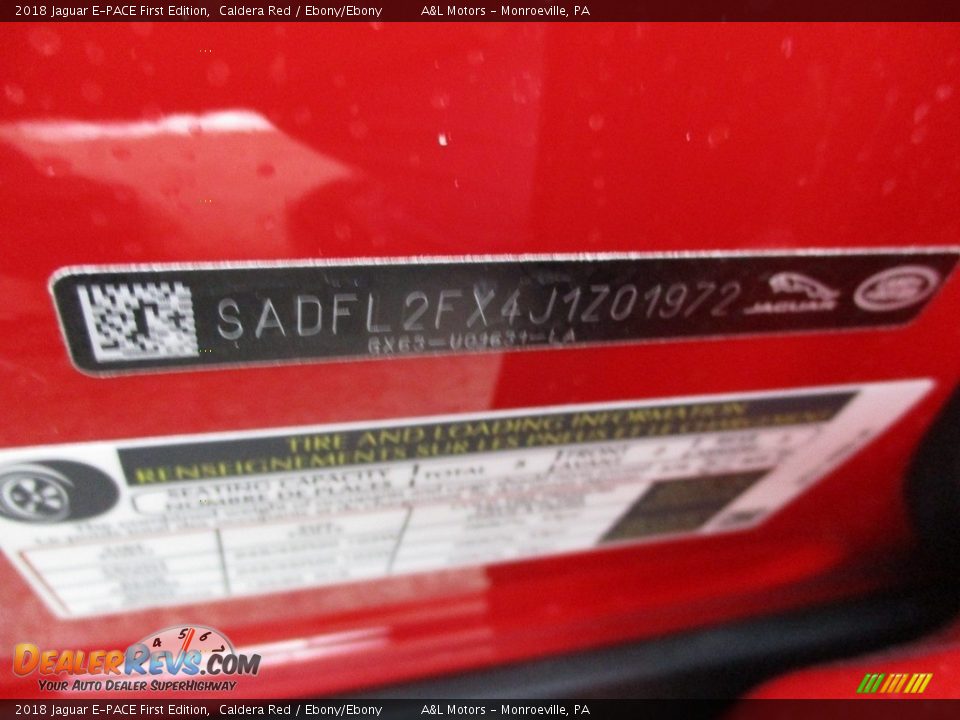 Info Tag of 2018 Jaguar E-PACE First Edition Photo #19