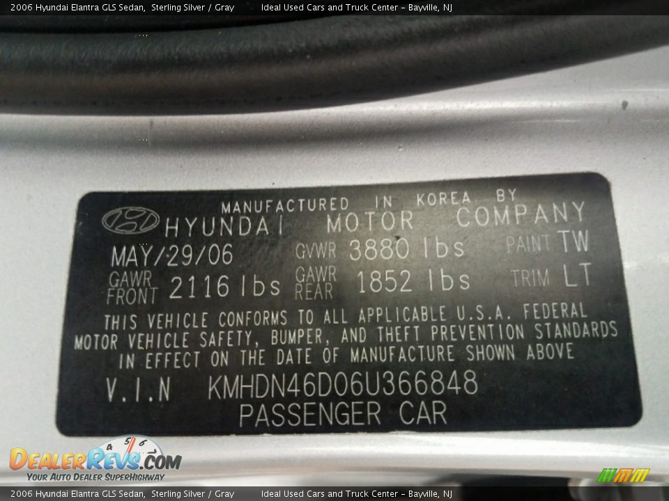 2006 Hyundai Elantra GLS Sedan Sterling Silver / Gray Photo #15