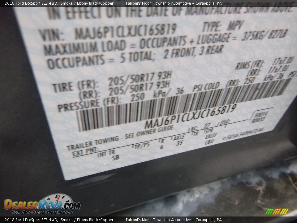 2018 Ford EcoSport SES 4WD Smoke / Ebony Black/Copper Photo #11