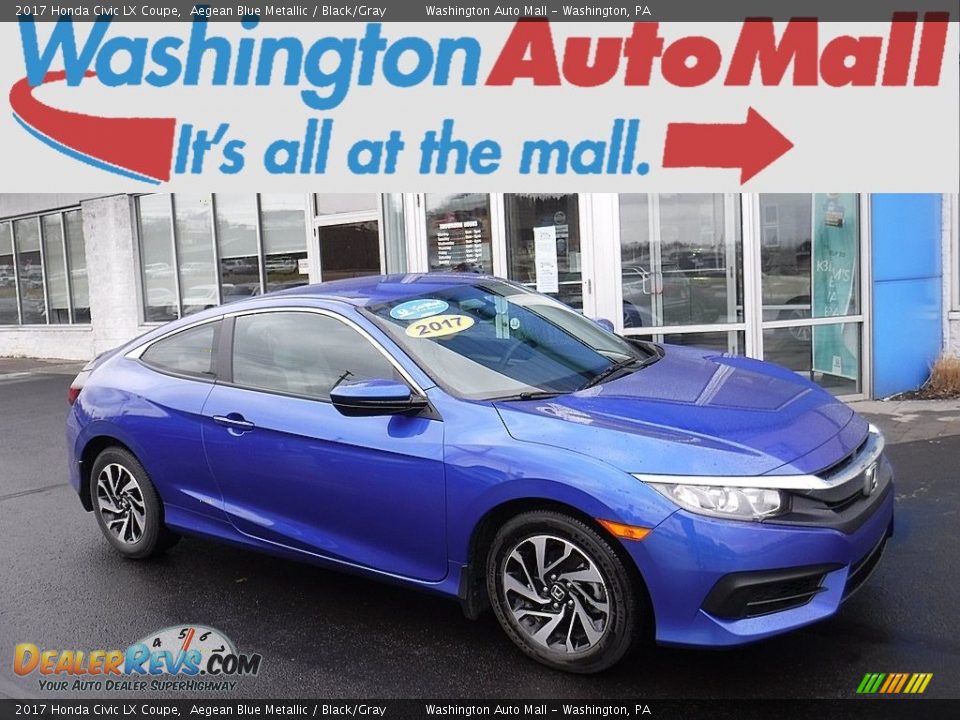 2017 Honda Civic LX Coupe Aegean Blue Metallic / Black/Gray Photo #1