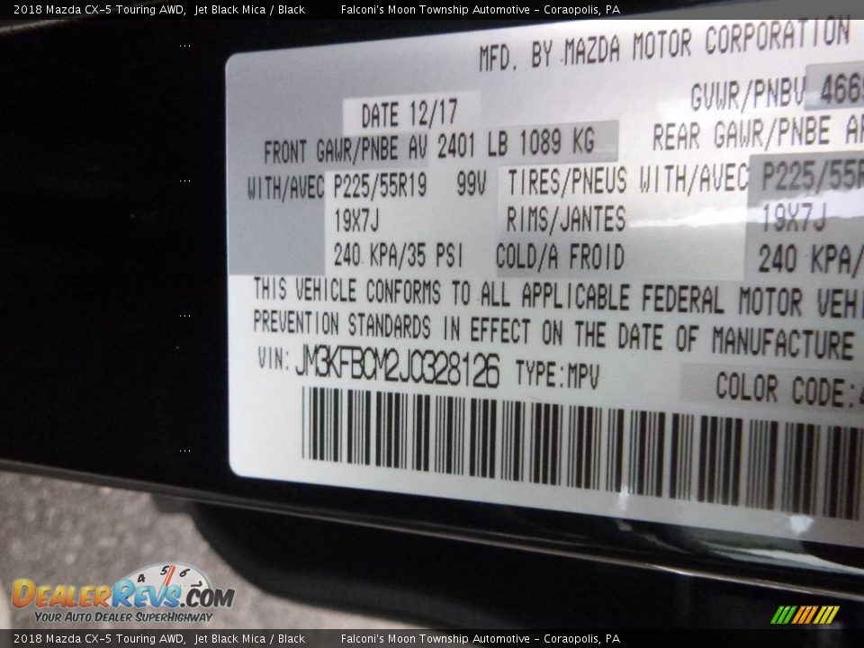 2018 Mazda CX-5 Touring AWD Jet Black Mica / Black Photo #12