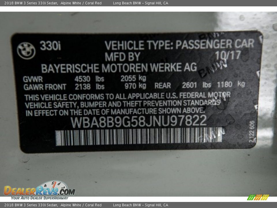 2018 BMW 3 Series 330i Sedan Alpine White / Coral Red Photo #12