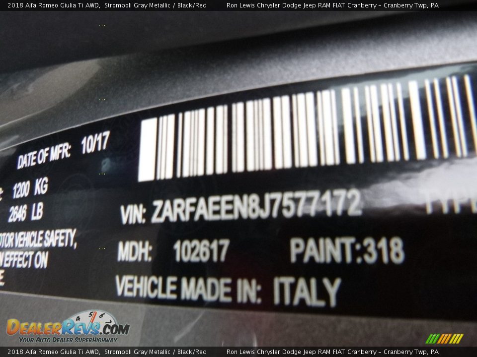 2018 Alfa Romeo Giulia Ti AWD Stromboli Gray Metallic / Black/Red Photo #21