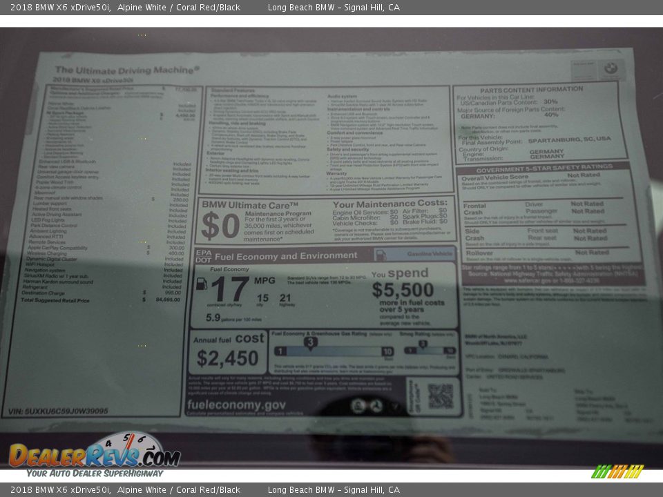 2018 BMW X6 xDrive50i Alpine White / Coral Red/Black Photo #10