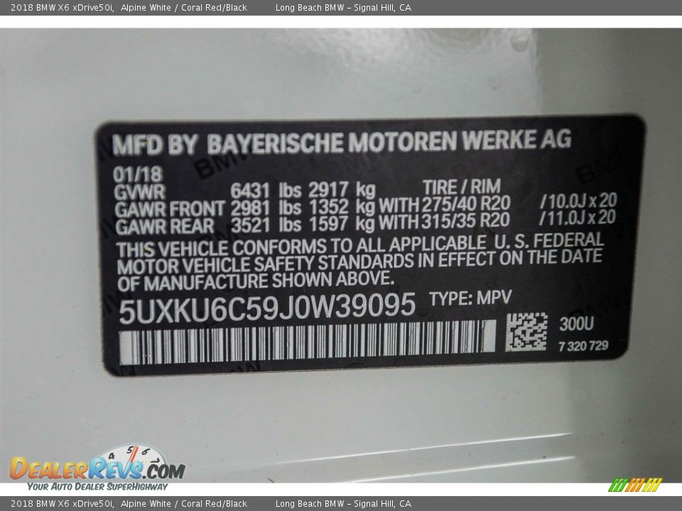 2018 BMW X6 xDrive50i Alpine White / Coral Red/Black Photo #12