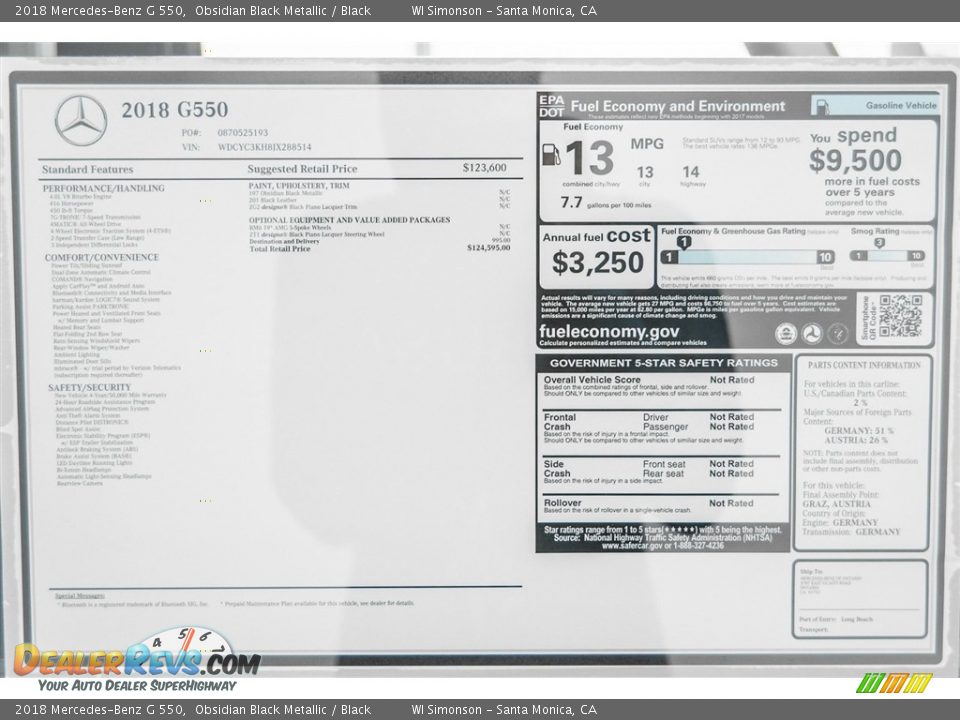 2018 Mercedes-Benz G 550 Window Sticker Photo #13