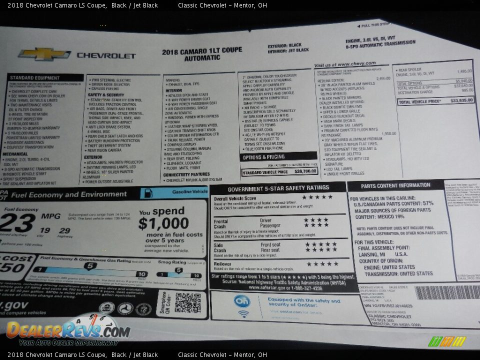 2018 Chevrolet Camaro LS Coupe Black / Jet Black Photo #7