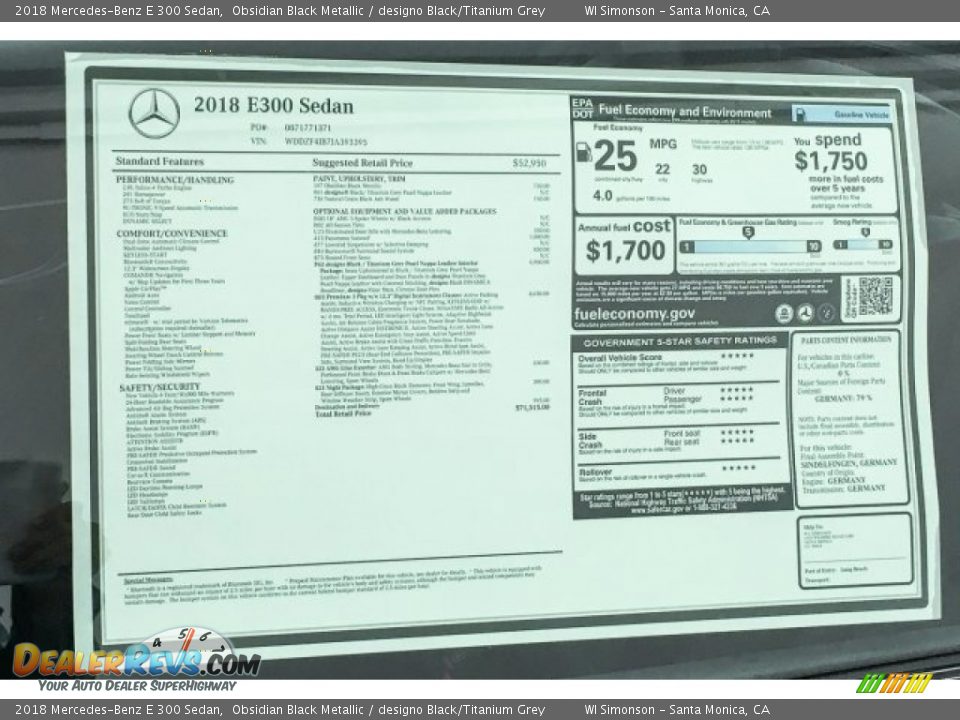 2018 Mercedes-Benz E 300 Sedan Window Sticker Photo #11