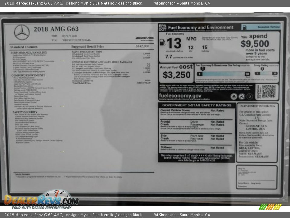 2018 Mercedes-Benz G 63 AMG Window Sticker Photo #13