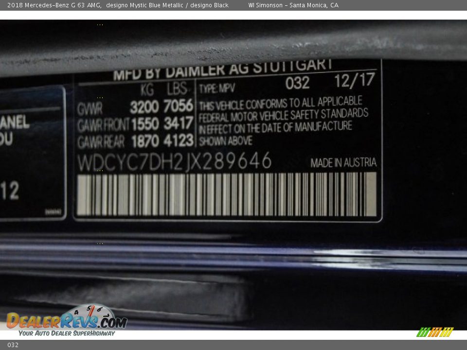 Mercedes-Benz Color Code 032 designo Mystic Blue Metallic